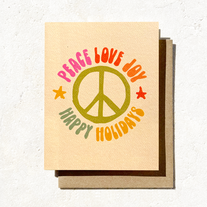 Peace Love Joy Card | Peace Sign Card | Retro Holiday Card