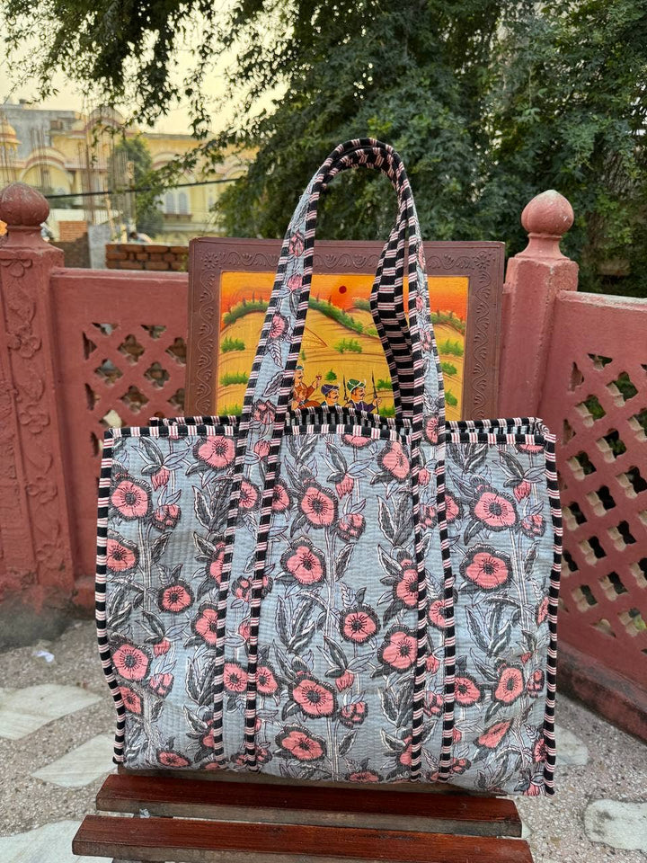 Indian Cotton Bag Shoulder Bag Floral Print Quilted Tote Bag