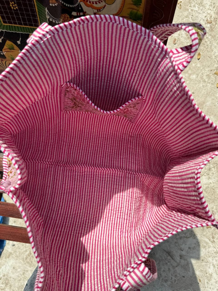 Large Cotton Floral Print Travel Bag Market Bag Shopping Bag