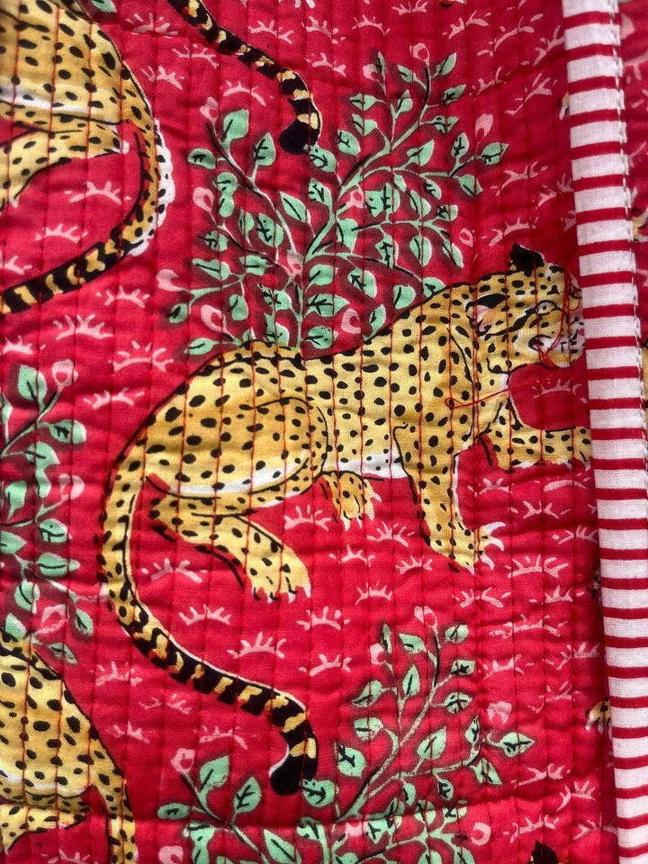 Tiger Printed Cotton Quilted Handbag Women Shoulder Bag Tote