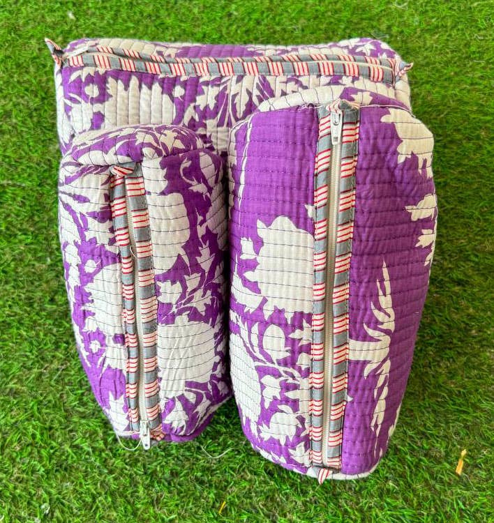 Purple Cotton Quilted Bag Makeup Bag Cosmetic Bag Women Bags