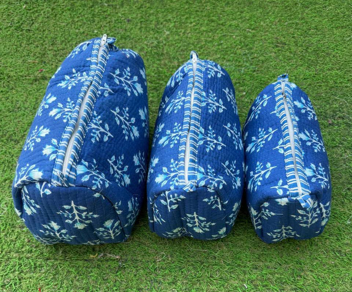 Quilted Make-Up Bag Cosmetic Pouch Block Print Toiletry Bags