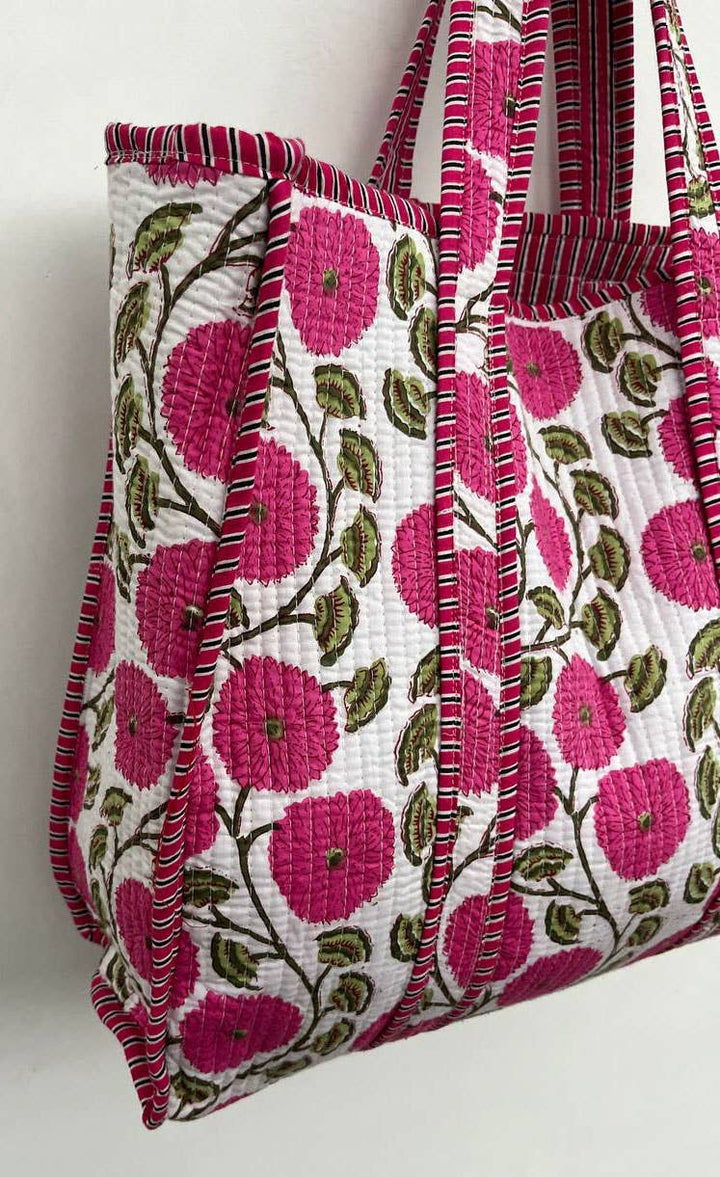 Handmade Cotton Indian Quilted Women Bag Floral Block Print