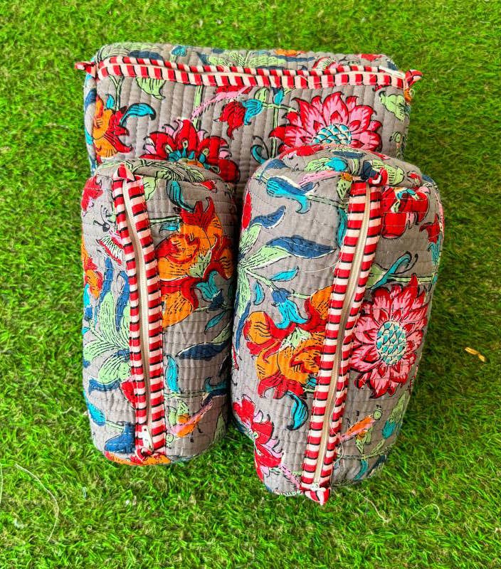 Beautiful Floral Print Bag Handmade Cotton Quilted Pouch Bag