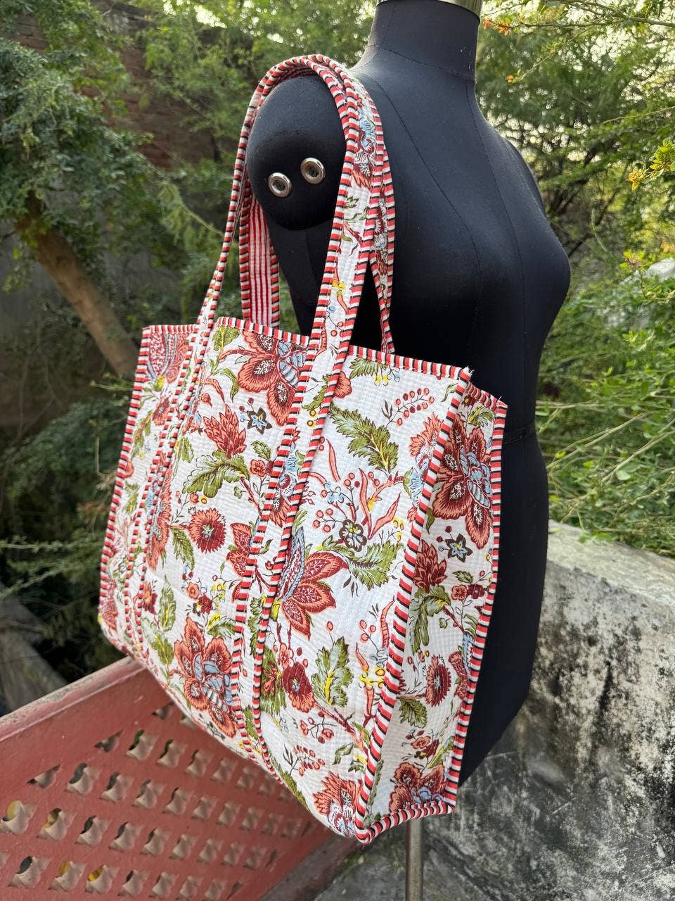 White Cotton Quilted Bag Beautiful Block Printed Women Bags