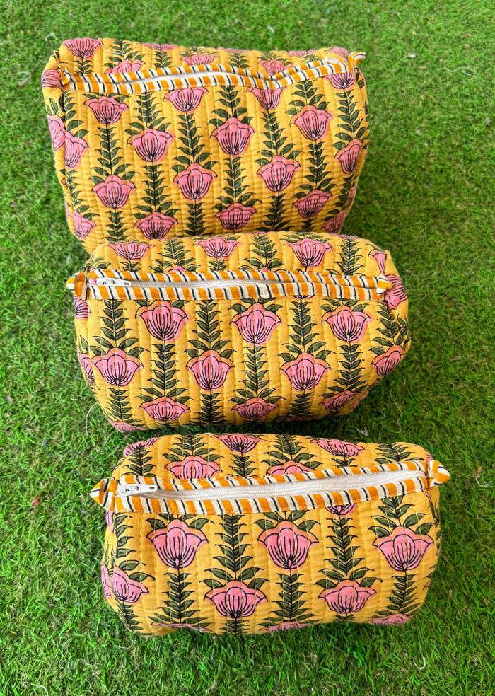 Handprinted Indian Cotton Cosmetic Bag Quilted Toiletry Bags