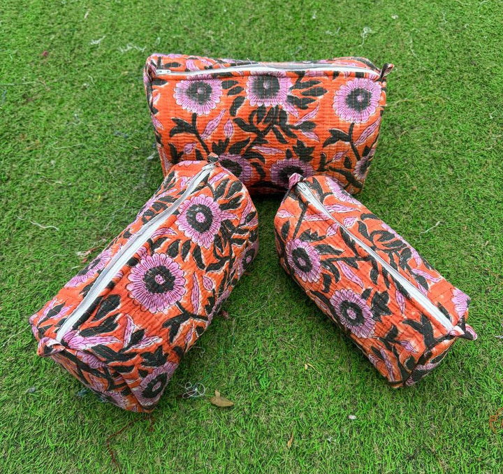 Cosmetic Bag Floral Print Indian Cotton Handmade Travel Bags