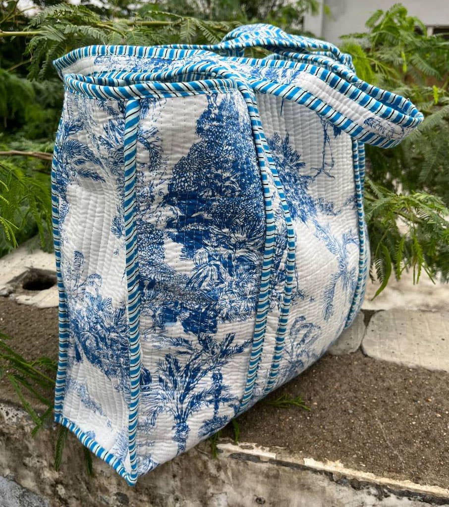 Handprinted Reversible Large Multicolor Cotton Quilted Bags