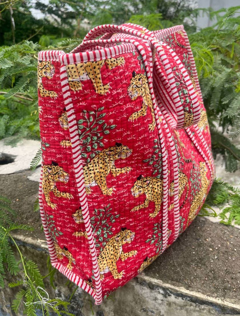 Tiger Printed Cotton Quilted Handbag Women Shoulder Bag Tote