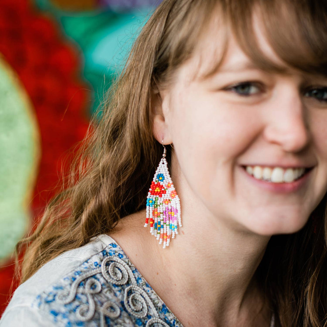 Flower Fringe Earrings: Turquoise