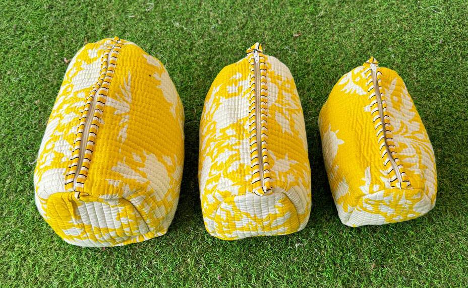 Yellow Cosmetic Bag Toiletry Bag Indian Cotton Quilted Bags
