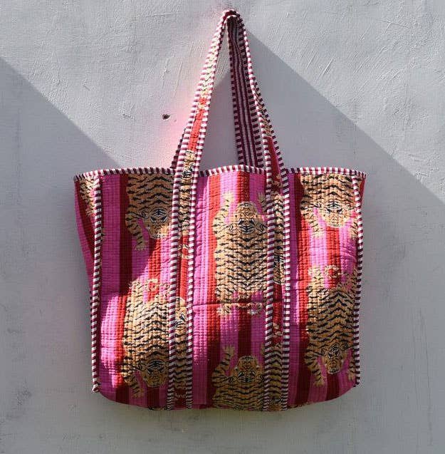 Tiger Hand Block Printed Bag Tote Handmade Fashion Women Bag