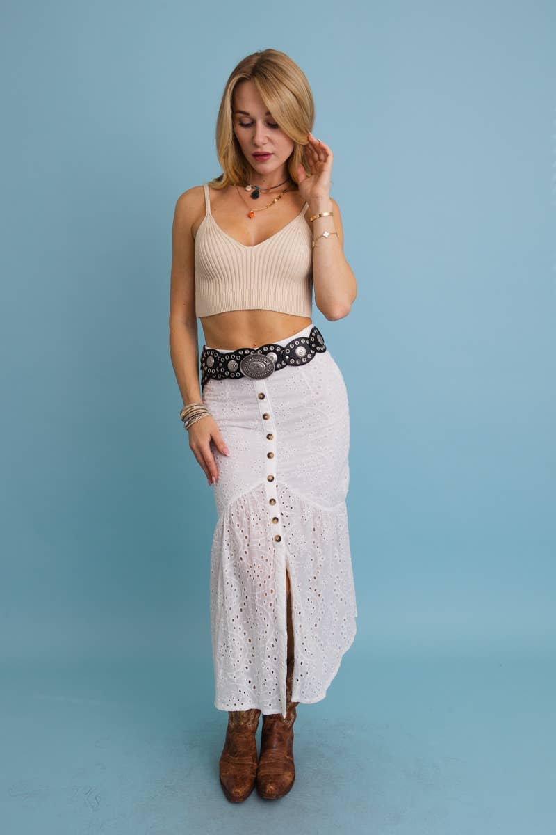 90s Style Boho Eyelet Oval Disc Belt: Black