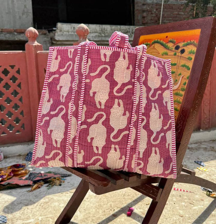 Tiger Printed Bag Cotton Quilted Bag Market Bag Shopping Bag