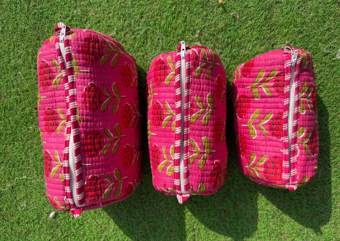 Assorted Cosmetic Bag Block Printed Indian Cotton Travel Bag