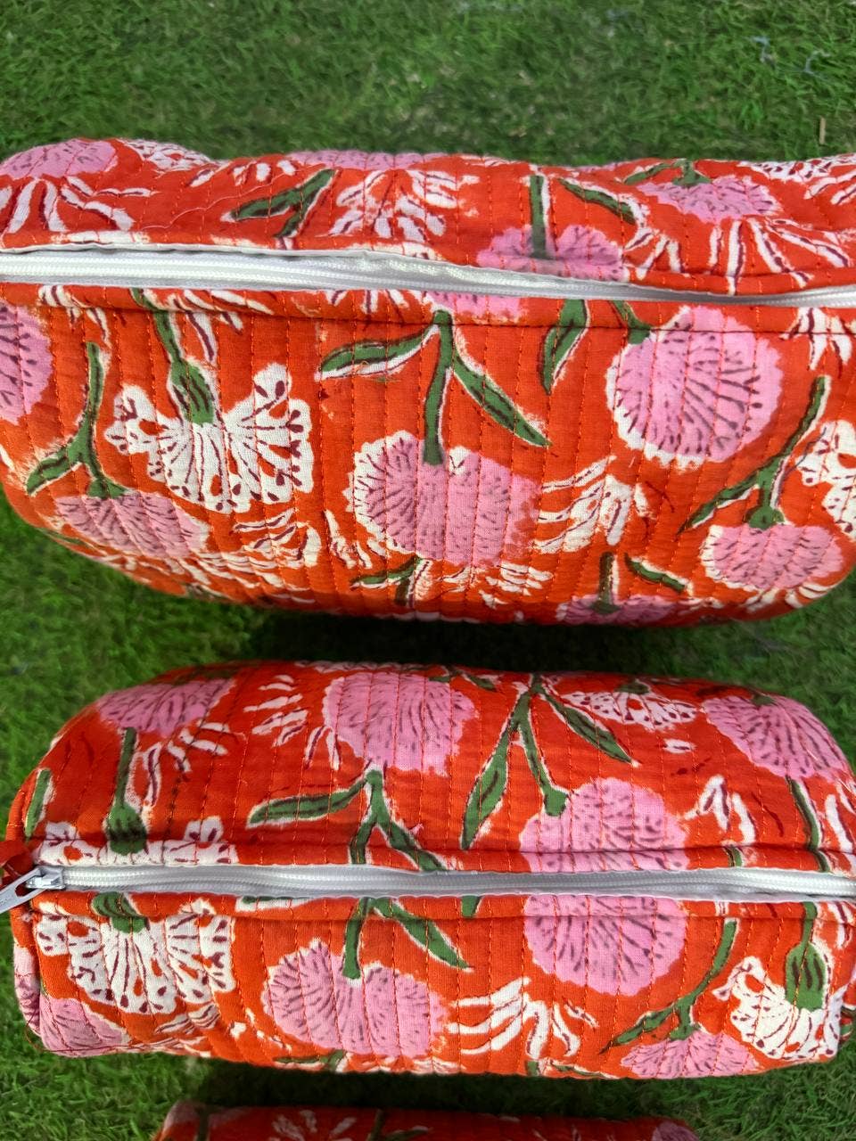 Zipper Pouch Cosmetic Bag Quilted Women Bag Floral Print Bag