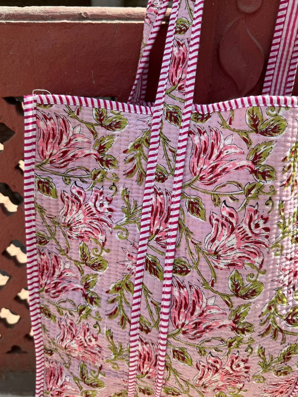 Large Cotton Floral Print Travel Bag Market Bag Shopping Bag