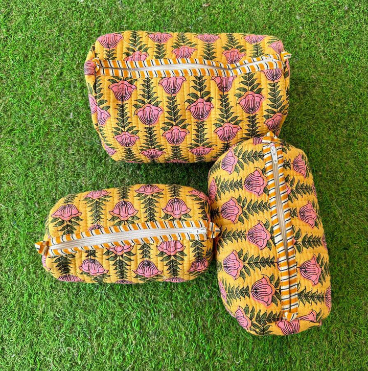 Handprinted Indian Cotton Cosmetic Bag Quilted Toiletry Bags