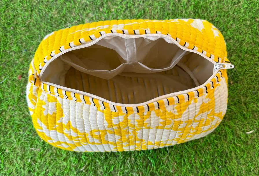 Yellow Cosmetic Bag Toiletry Bag Indian Cotton Quilted Bags