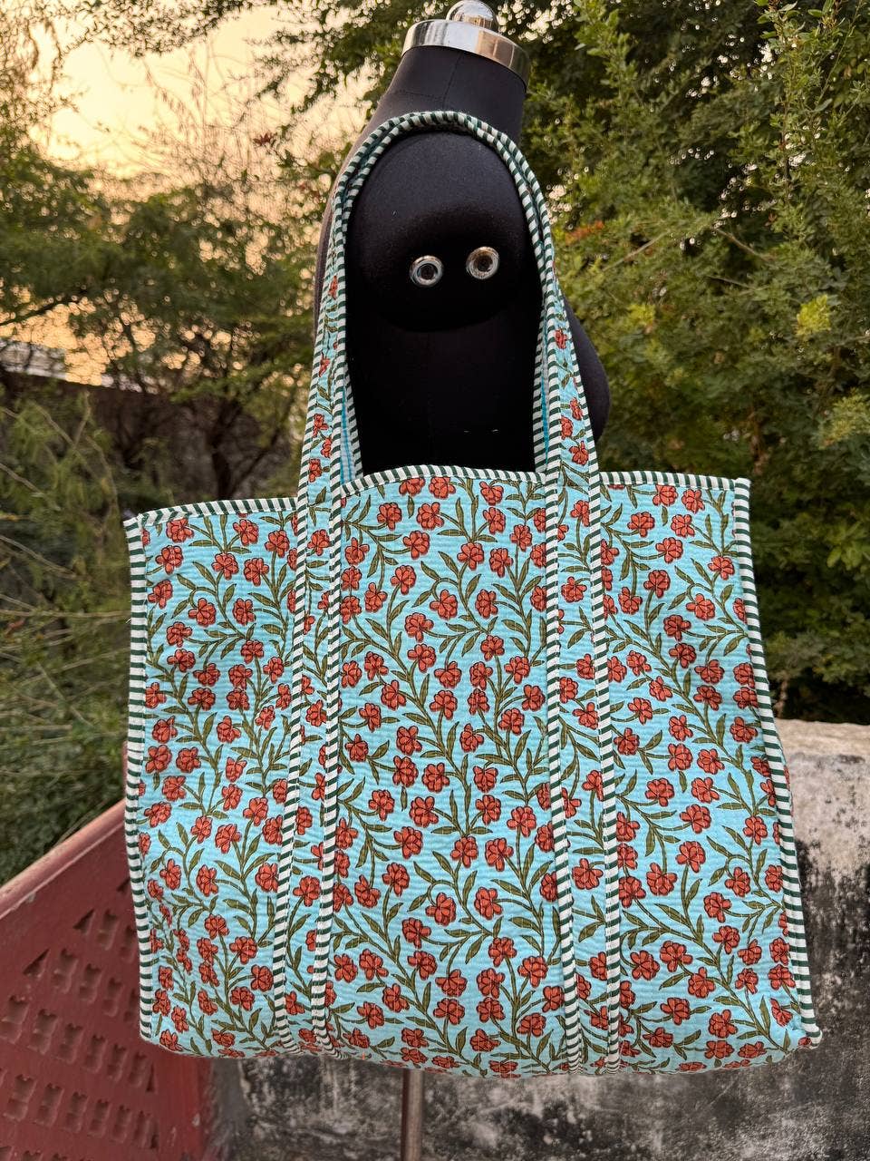 Small Floral Printed Bag Quilted Cotton Bag Tote Bag Travel