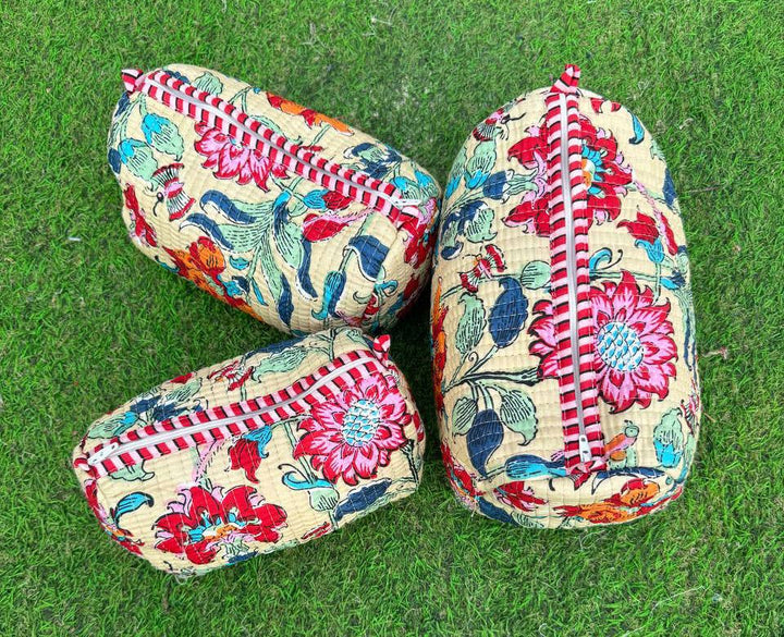 Colorful Floral Printed Bag Cotton Quilted Bag Toiletry Bags