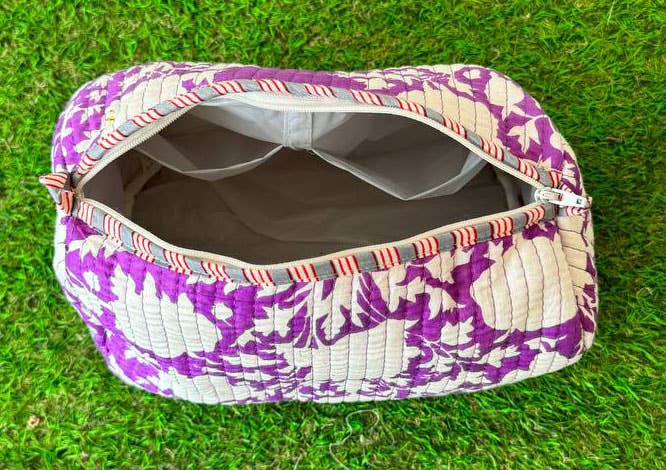 Purple Cotton Quilted Bag Makeup Bag Cosmetic Bag Women Bags
