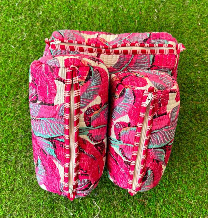 Leaf Printed Quilted Cotton Cosmetic Bag Toiletry Women Bags