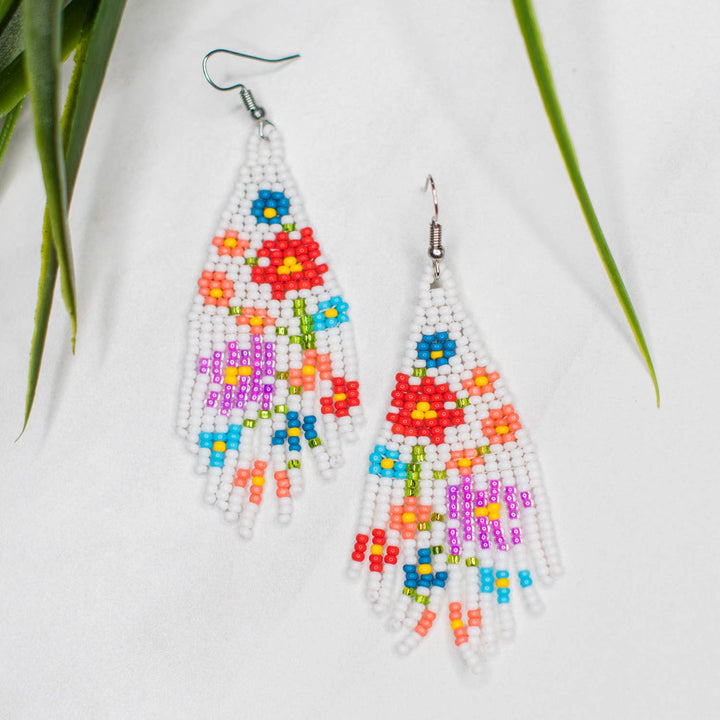 Flower Fringe Earrings: Turquoise