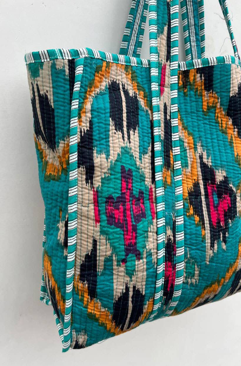 Ikat Print Tote Bags Indian Cotton Quilted Large Travel Bags