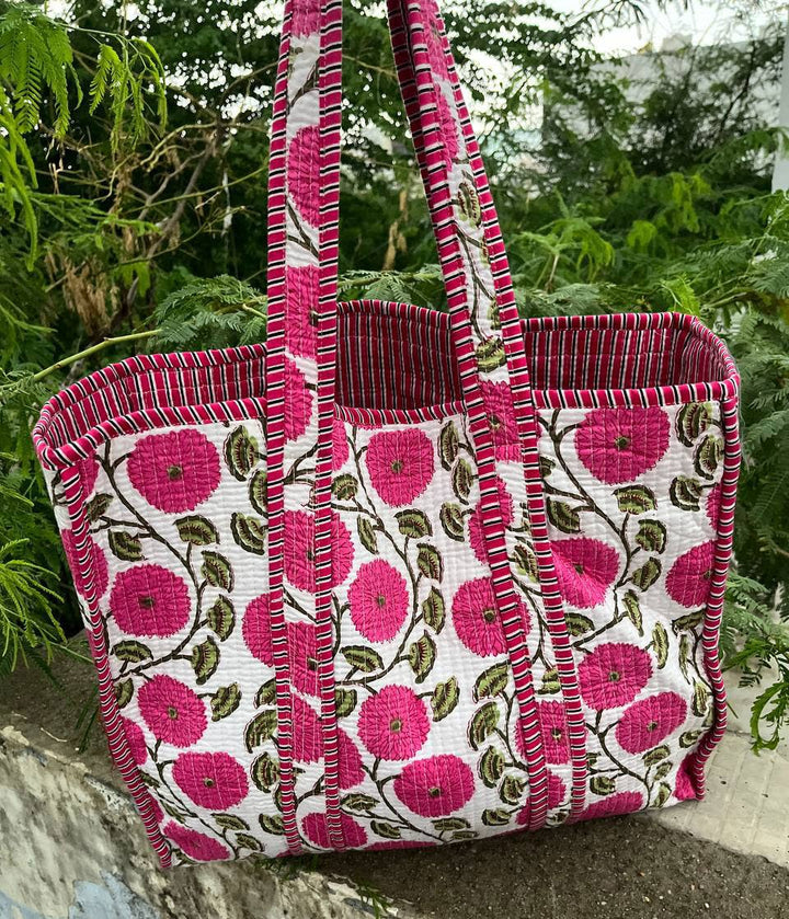 Handmade Cotton Indian Quilted Women Bag Floral Block Print