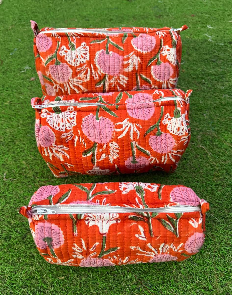 Zipper Pouch Cosmetic Bag Quilted Women Bag Floral Print Bag