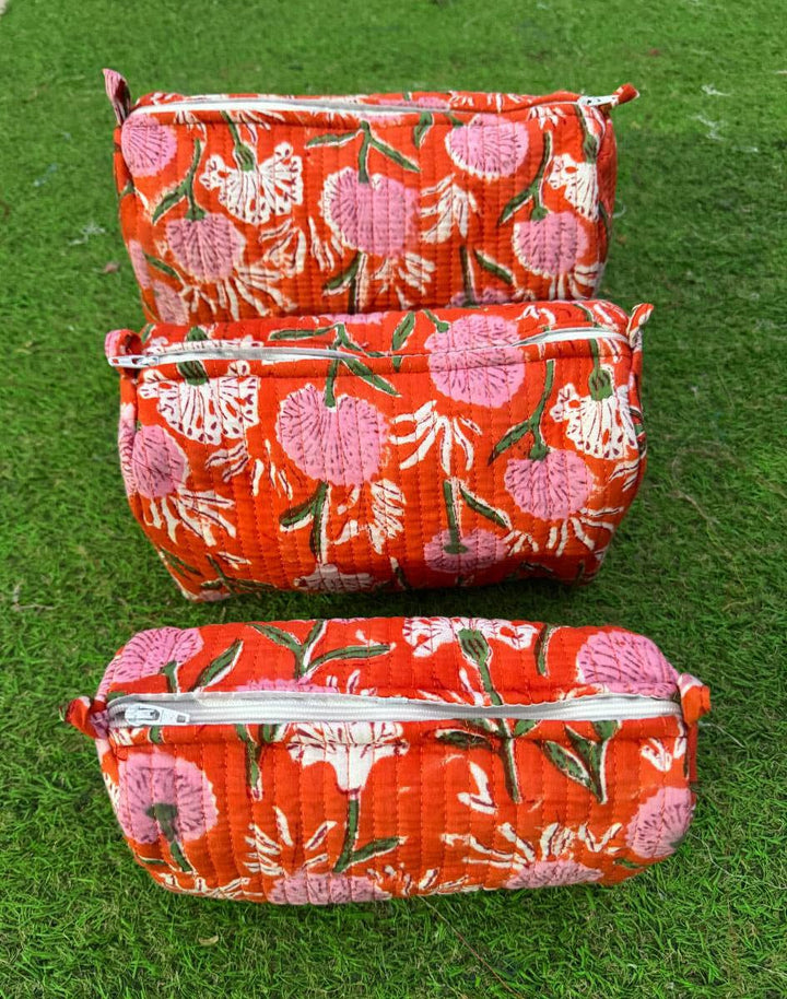 Zipper Pouch Cosmetic Bag Quilted Women Bag Floral Print Bag