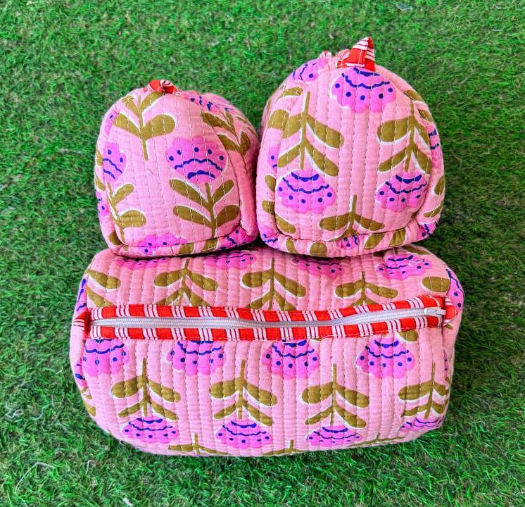 Small Floral Printed Bag Handmade Cotton Quilted Pouch Bags