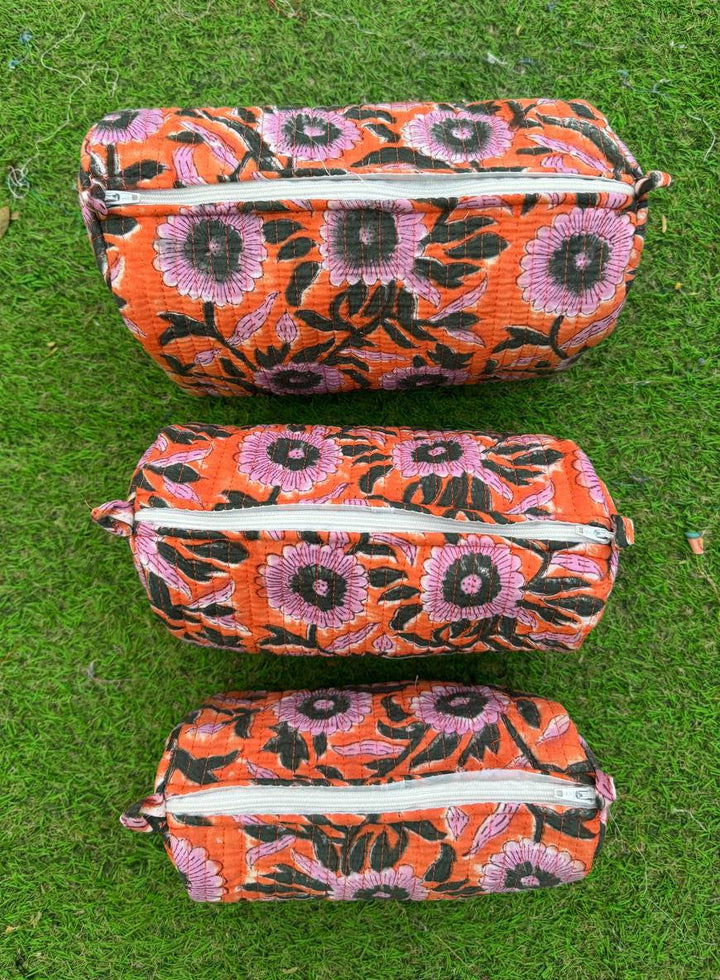 Cosmetic Bag Floral Print Indian Cotton Handmade Travel Bags