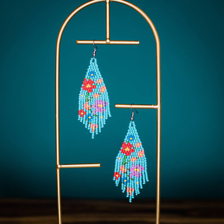 Flower Fringe Earrings: Turquoise
