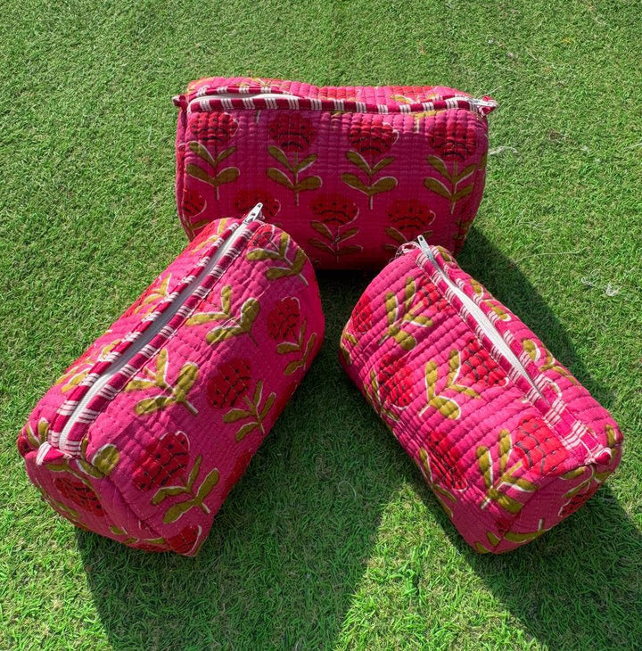 Assorted Cosmetic Bag Block Printed Indian Cotton Travel Bag