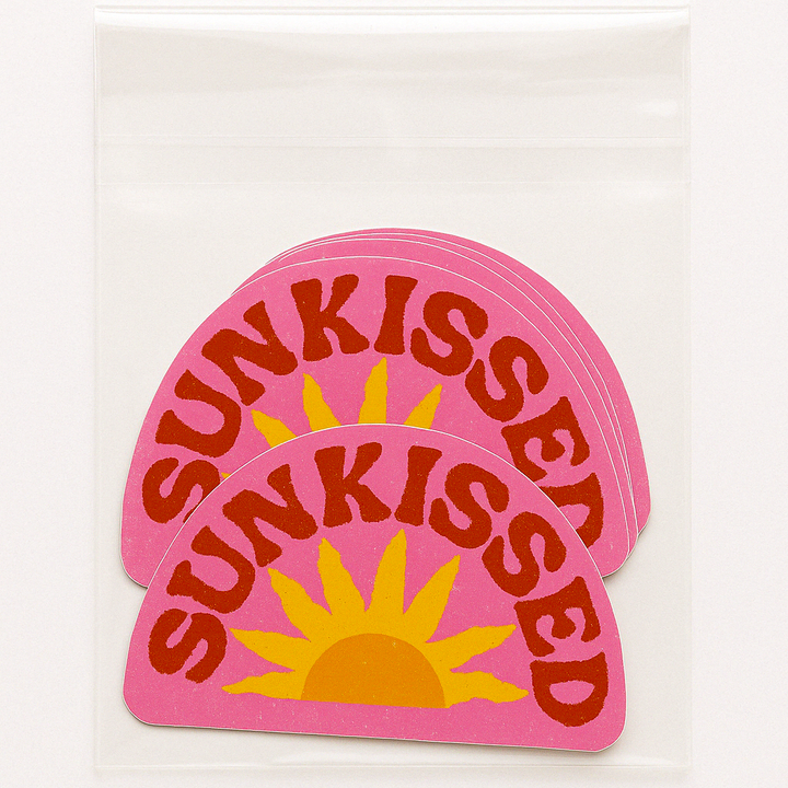Sunkissed Vinyl Sticker | Retro Summer Sun | Pink sticker 3"