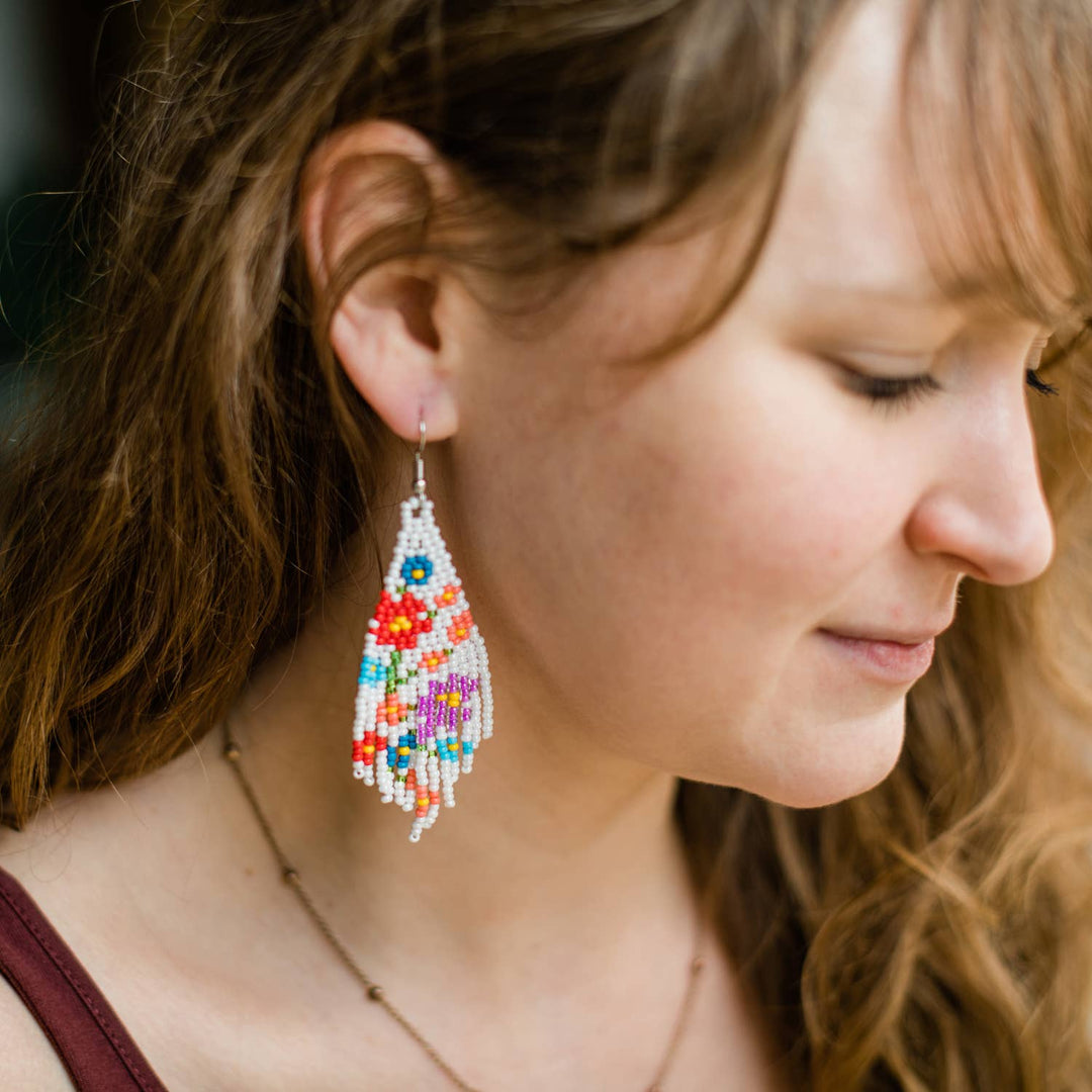 Flower Fringe Earrings: Turquoise
