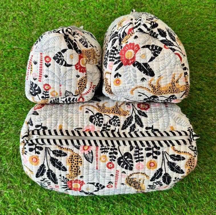 Handprinted Indian Cotton Cosmetic Bag Quilted Toiletry Bags
