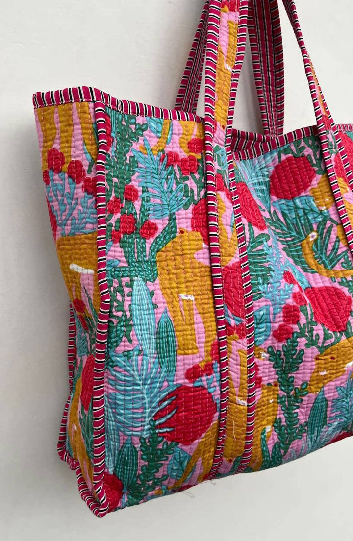 Beach Bag Quilted Cotton Shopping Bag Floral Printed Indian