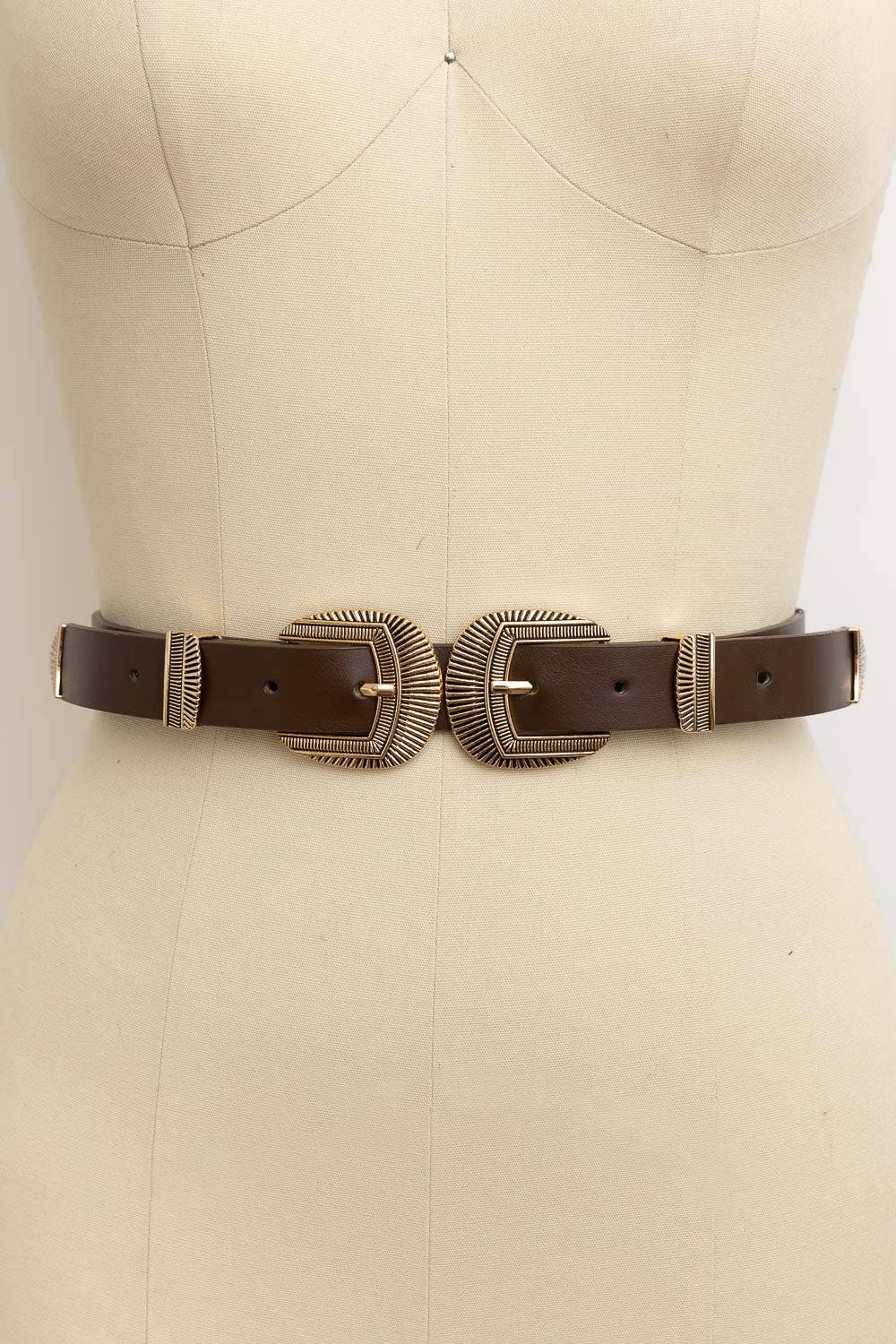 Bestseller! - Double Buckle Faux Leather Western Style Belt: Camel
