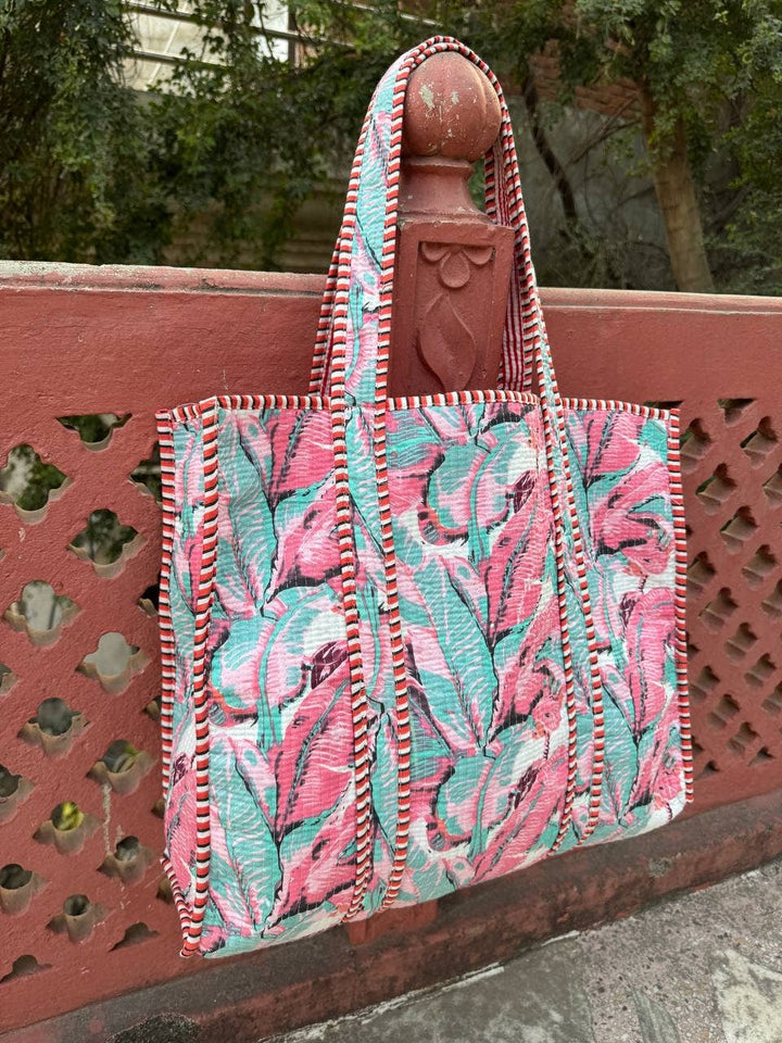 Leaf Printed Bag Quilted Bag Cotton Bag Beach Bag Makeup Bag