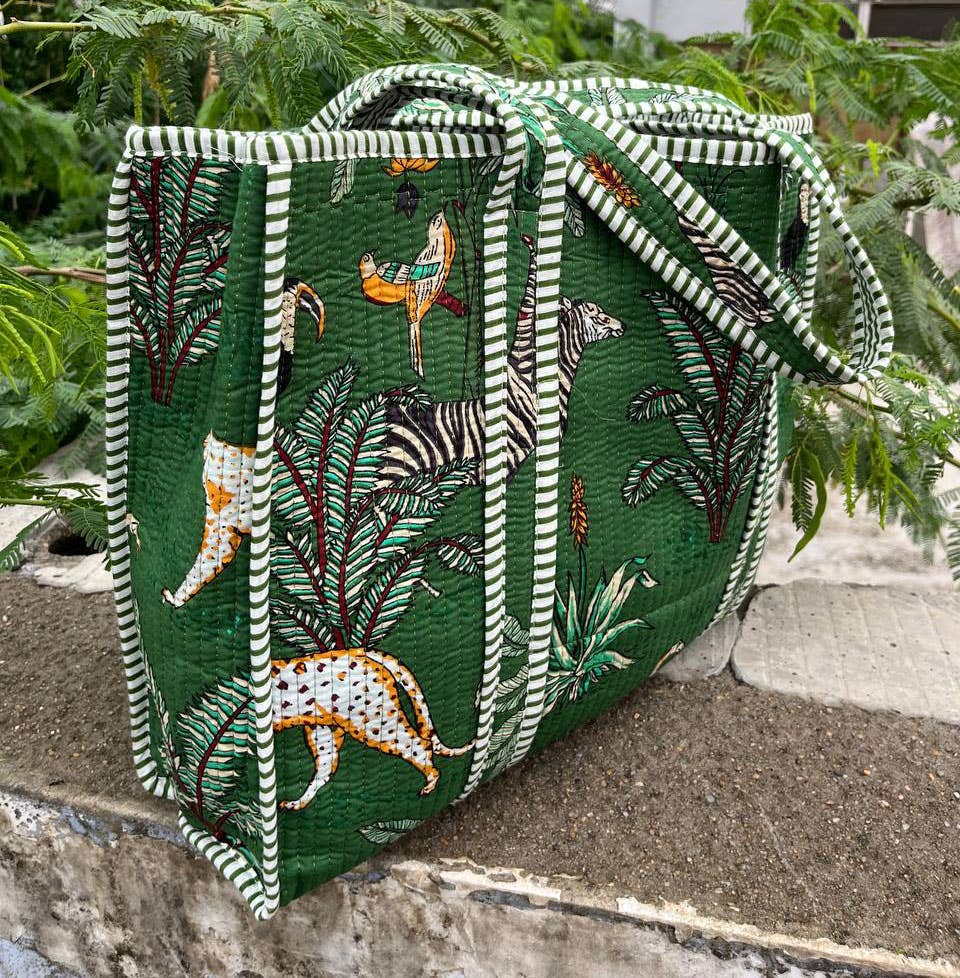 Animal Printed Cotton Quilted Jhola Bag Women Shopping Bags