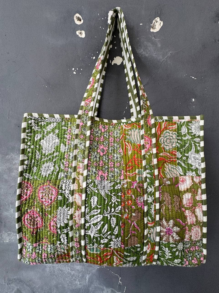 Machine Quilted Cotton Shopping Bags Patchwork Floral Print
