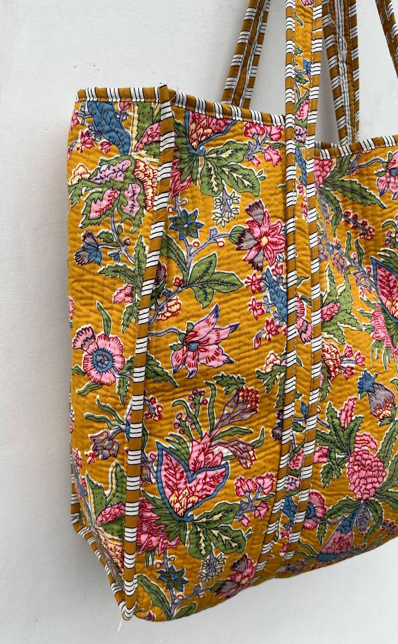 Indian Cotton Quilted Jhola Bag Floral Printed Shopping Bags