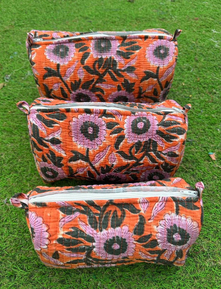 Cosmetic Bag Floral Print Indian Cotton Handmade Travel Bags