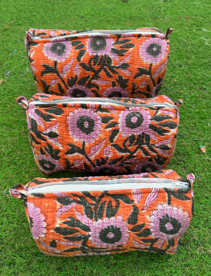 Cosmetic Bag Floral Print Indian Cotton Handmade Travel Bags