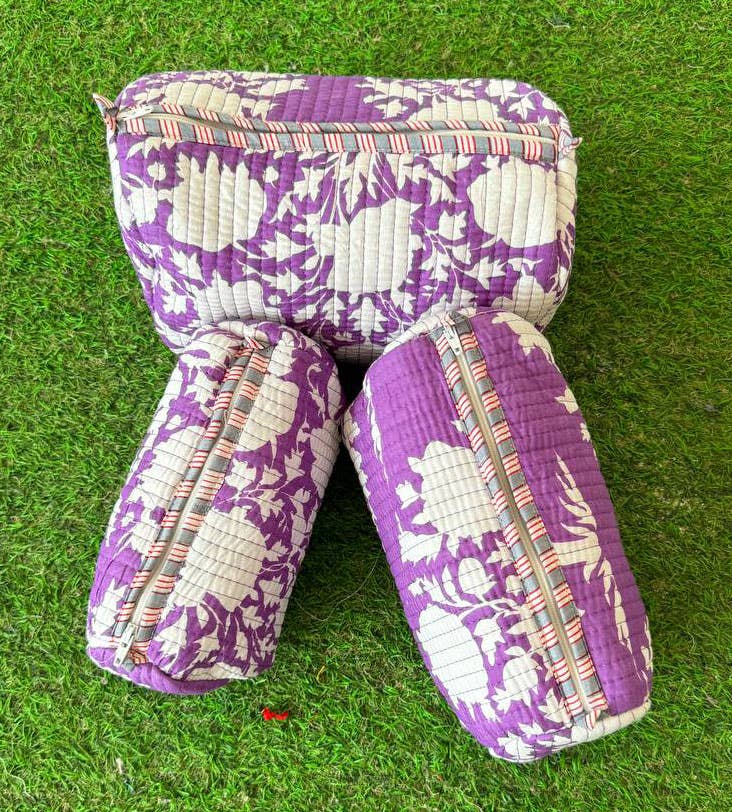 Purple Cotton Quilted Bag Makeup Bag Cosmetic Bag Women Bags