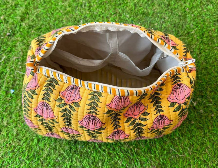 Handprinted Indian Cotton Cosmetic Bag Quilted Toiletry Bags