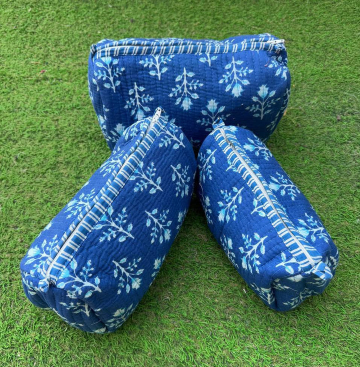 Quilted Make-Up Bag Cosmetic Pouch Block Print Toiletry Bags